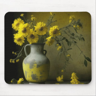 Antique Vase of Yellow Flowers Mouse Pad