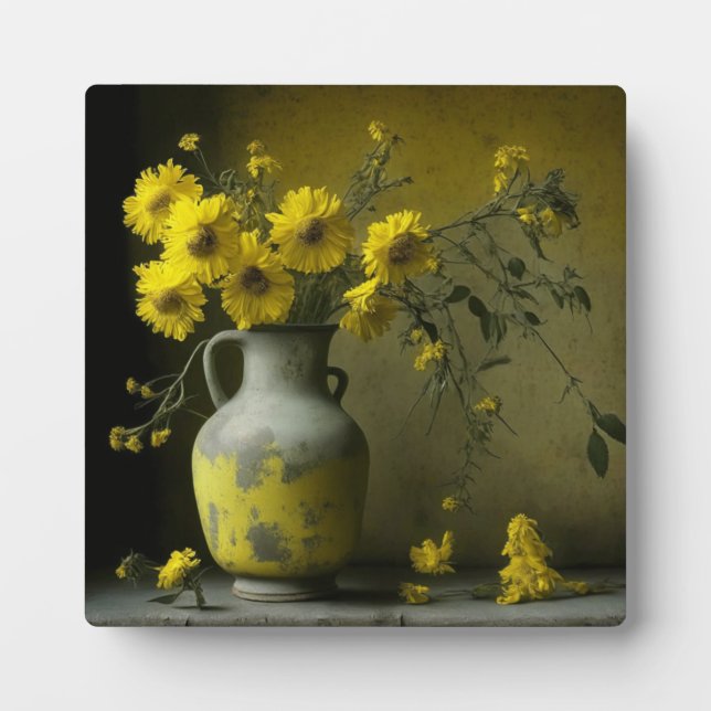 Antique Vase of Yellow Flowers Plaque (Front)