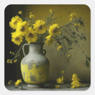 Antique Vase of Yellow Flowers Square Sticker
