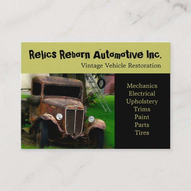 Antique Vehicle  Old Truck  Repair Shop Business Card (Front)