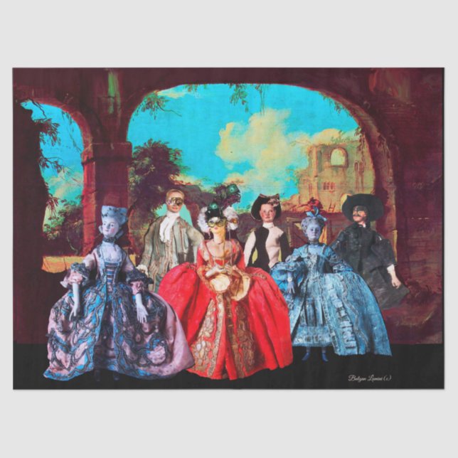 ANTIQUE VENETIAN PUPPETS,MASQUERADE PARTY MASKS TISSUE PAPER (Front)