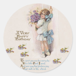 Antique Very Happy Birthday Classic Round Sticker