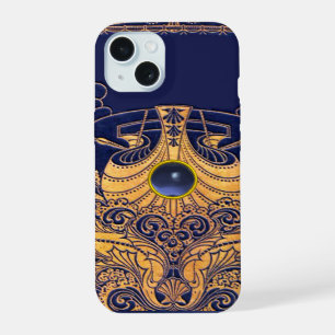 Antique Vessel,Dolphins,Gold,Nautical ,Navy Blue iPhone 15 Case
