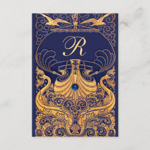 Antique Vessel,Dolphins,Gold,Navy Blue  Enclosure Card