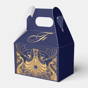 Antique Vessel,Dolphins,Gold,Navy Blue Monogram Favour Box