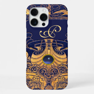 Antique Vessel,Dolphins,Gold,Navy Blue Monogram iPhone 16 Pro Max Case