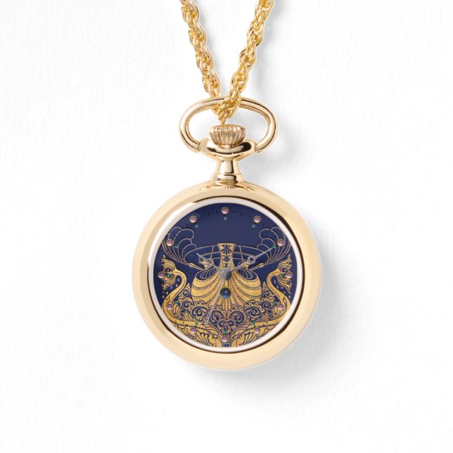 Antique Vessel,Dolphins,Gold,Navy Blue Nautical Watch (Front)