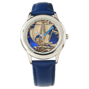 ANTIQUE VESSEL ,SEA WAVES, NAUTICAL Navy Blue Watch