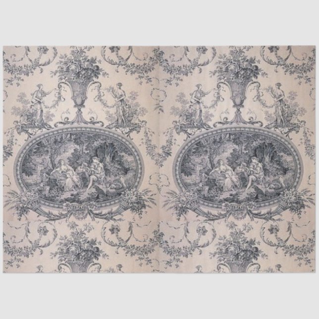 Antique Victoria Toile blue and white decouopage Tissue Paper (Front)