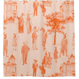 antique victorian animals orange toile shower curtain