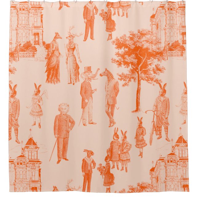 antique victorian animals orange toile shower curtain (Front)