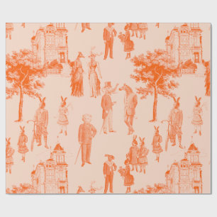 antique victorian animals orange toile wrapping paper