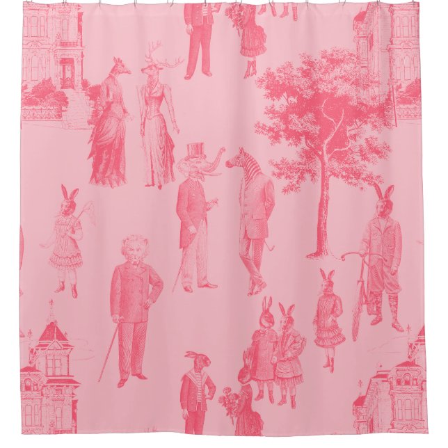 antique victorian animals pastel pink toile shower curtain (Front)