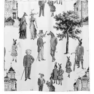 antique victorian animals toile anthropomorphic shower curtain