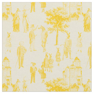 antique victorian animals yellow toile fabric