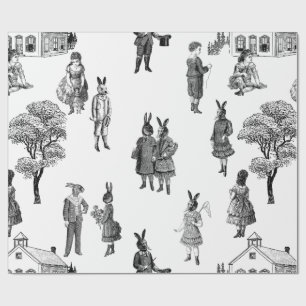 antique victorian baby animals kids white toile wrapping paper