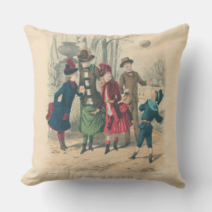 Antique Victorian Children Play Ball 1880 Winter Cushion