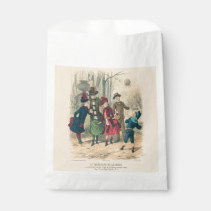 Antique Victorian Children Play Ball 1880 Winter Favour Bag