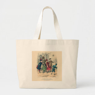 Antique Victorian Children Play Ball 1880 Winter Large Tote Bag