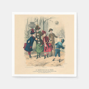 Antique Victorian Children Play Ball 1880 Winter Napkin