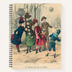 Antique Victorian Children Play Ball 1880 Winter Notebook