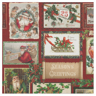 Antique Victorian Christmas Card Collage Fabric