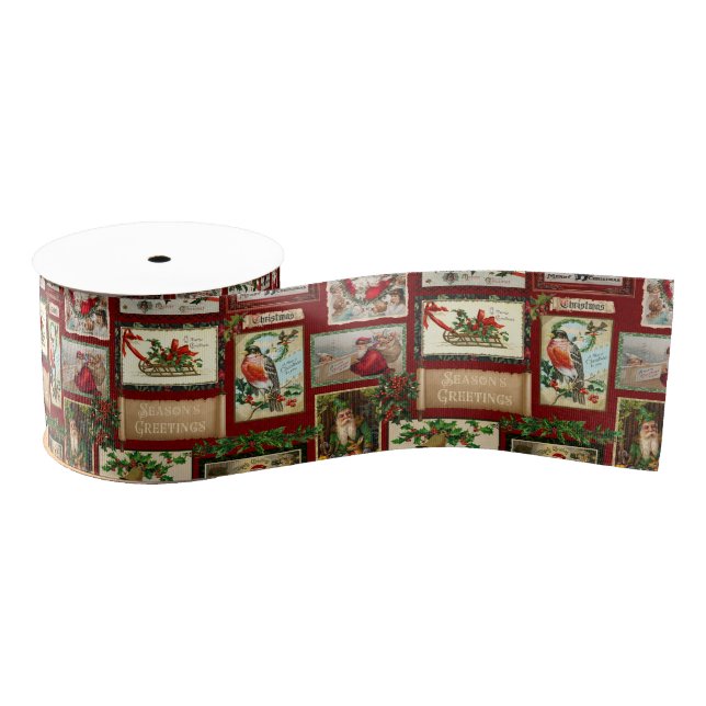 Antique Victorian Christmas Card Collage  Grosgrain Ribbon (Spool)