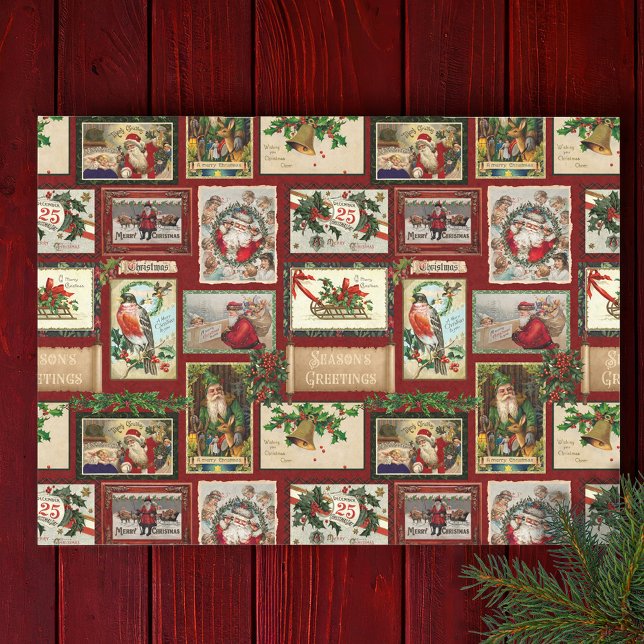 Antique Victorian Christmas Card Collage  Tissue Paper (Creator Uploaded)