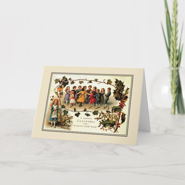 Antique Victorian Christmas children round dancing Holiday Card (Front)