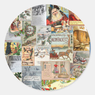 Antique Victorian Christmas Ephemera Collage Art Classic Round Sticker