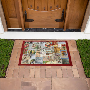 Antique Victorian Christmas Ephemera Collage Art Doormat