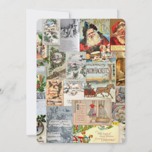 Antique Victorian Christmas Ephemera Collage Art Holiday Card