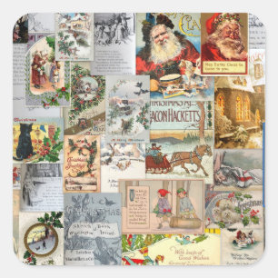 Antique Victorian Christmas Ephemera Collage Art Square Sticker