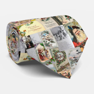 Antique Victorian Christmas Ephemera Collage Art Tie