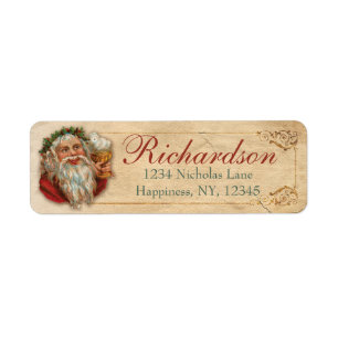 Antique Victorian Christmas Santa Peace Dove Old Return Address Label