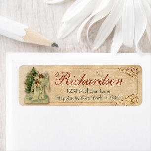 Antique Victorian Christmas Tree Angels Return     Address Label