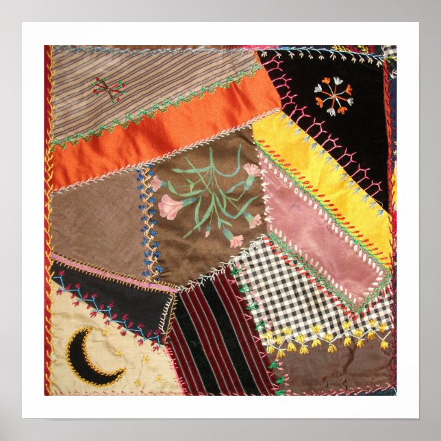 Antique Victorian Crazy Quilt Square Poster (Front)