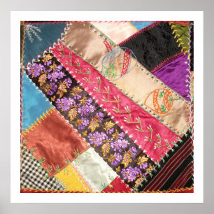 Antique Victorian Crazy Quilt Square Poster