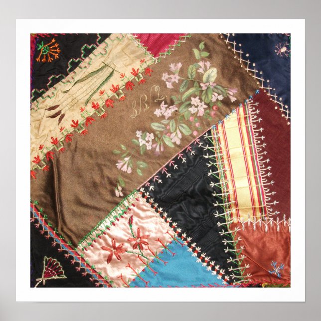 Antique Victorian Crazy Quilt Square Poster (Front)