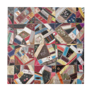 Antique, Victorian-Era, Crazy Quilt Ceramic Tile
