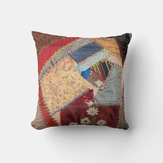 Antique, Victorian-Era, Crazy Quilt Square Cushion (Front)