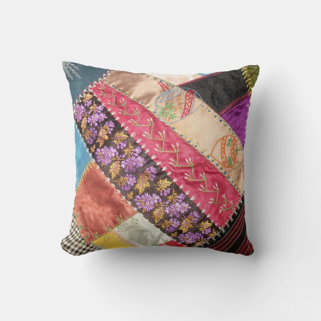 Antique, Victorian-Era, Crazy Quilt Square Cushion (Front)