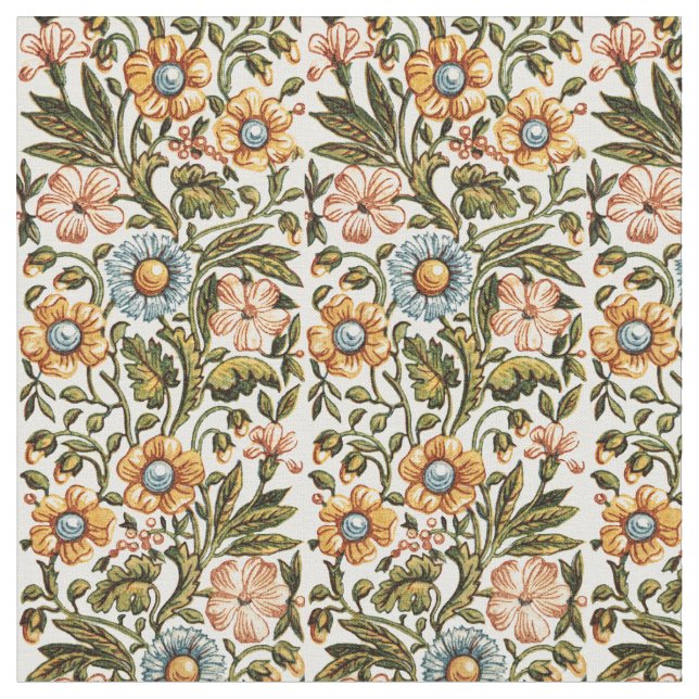 Antique Victorian Era Flowers Pattern Print Fabric (Close Up)