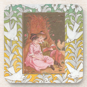 Antique VIctorian Era Valentine's Day Card, 1876 Coaster