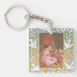 Antique VIctorian Era Valentine's Day Card, 1876 Key Ring