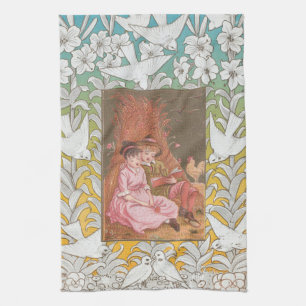 Antique VIctorian Era Valentine's Day Card, 1876 Tea Towel