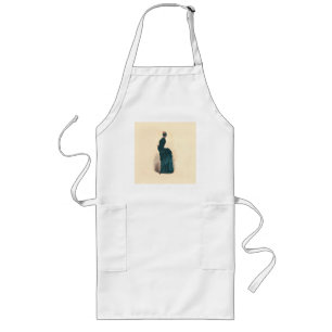 Antique Victorian Fashion Plate: Teal Bustle Dress Long Apron