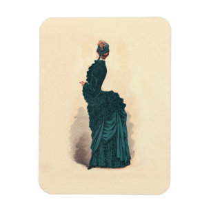 Antique Victorian Fashion Plate: Teal Bustle Dress Magnet