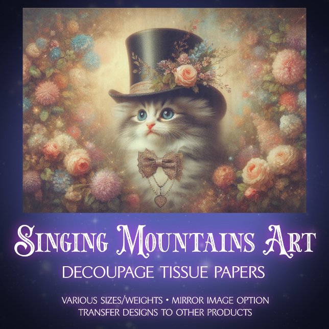 Antique Victorian Floral Cat Decoupage  Tissue Paper (Creator Uploaded)