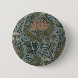 Antique Victorian Floral Pattern Sage Terracota 6 Cm Round Badge